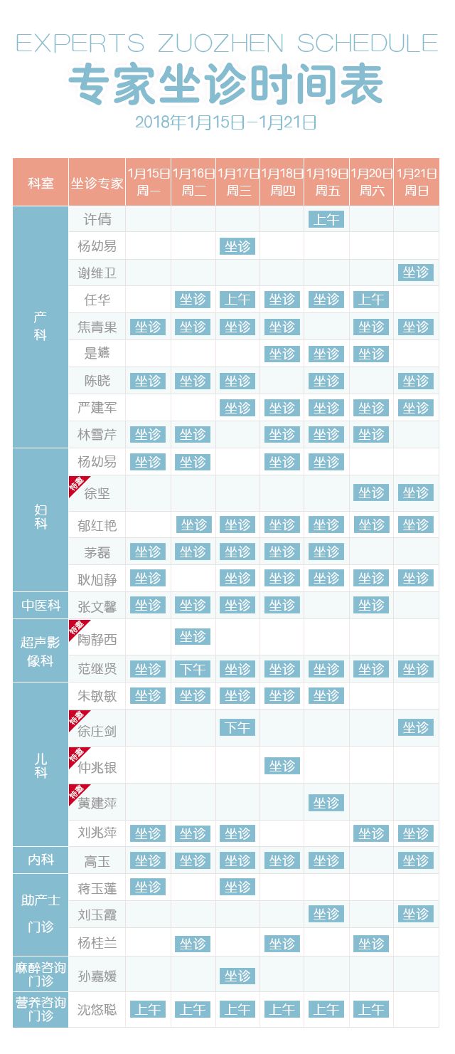 【详情点击】本周百佳专家坐诊表来啦