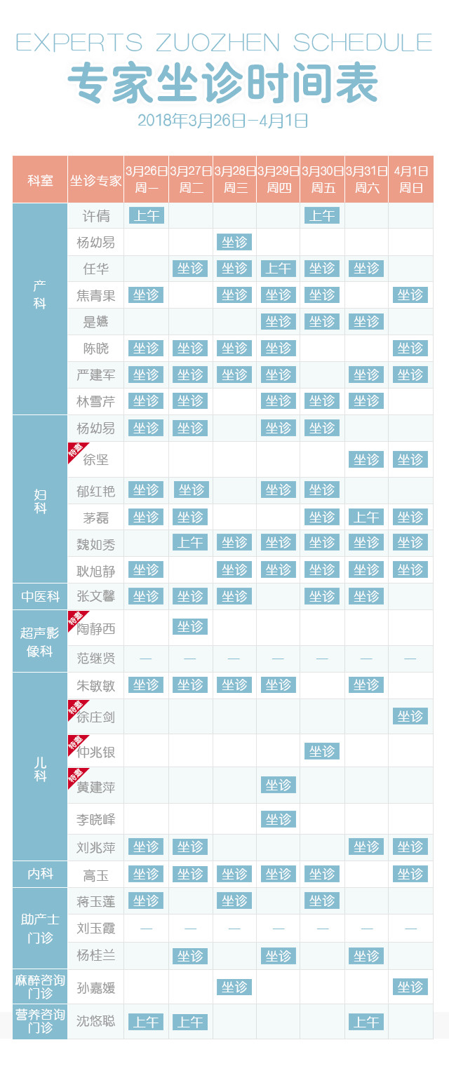 本周百佳专家坐诊表